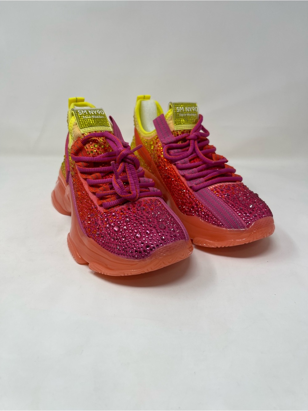 Steve Madden Maxima-R Rhinestone Sneakers Womens 8 Fuchsia Ombre Y2K